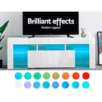 Santorini 130cm RGB LED TV Stand Cabinet Entertainment Unit Gloss Furniture Drawer Tempered Glass Shelf White