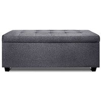Venus Linen Fabric Storage Ottoman - Grey