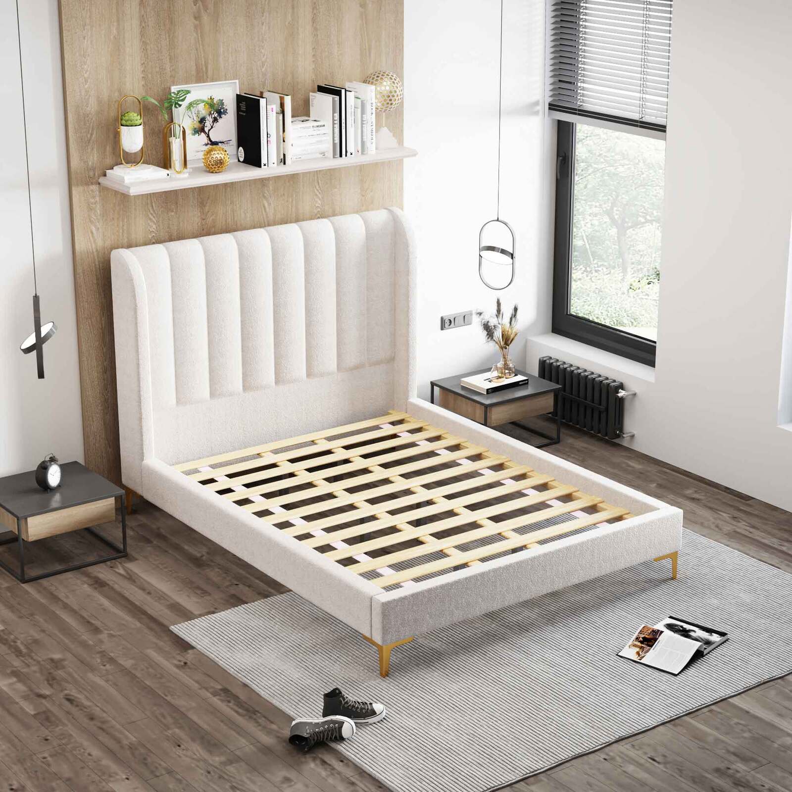 Charlotte Boucle White Queen Bed Frame | Wesco Hub