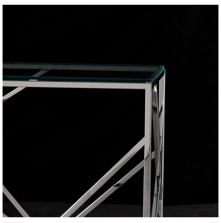 LEO Console Table Stainless Steel and Tempered Glass