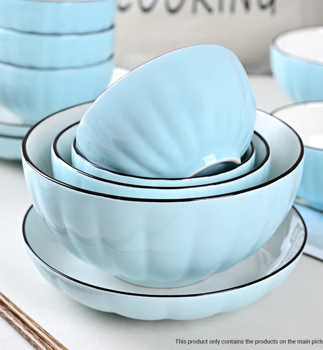 Blue Ceramic Dinnerware Set of 9
