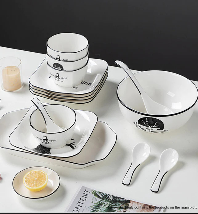 White Antler Printed Ceramic Dinnerware Set of 13