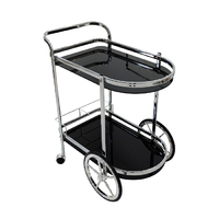 Silver Chrome and Dark Glass Round Bar Cart