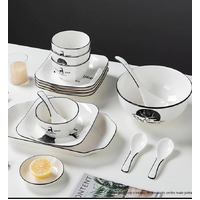 White Antler Printed Ceramic Dinnerware Set of 28