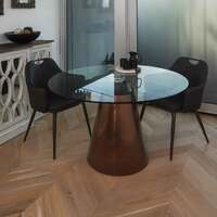 Benton Round Glass Dining Table with Copper Base