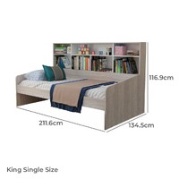 Salford King Single Day Bed with Bookcase Storage – Grey & White
