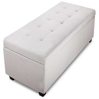 Venus Linen Fabric Storage Ottoman - Beige