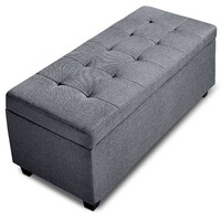 Venus Linen Fabric Storage Ottoman - Grey