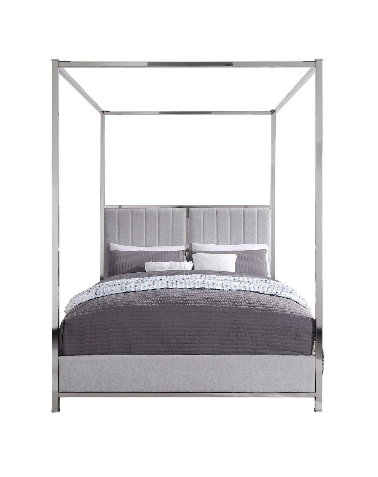 Kingston 4 Poster Upholstered Bed Chrome Plated Bed - Queen Bed