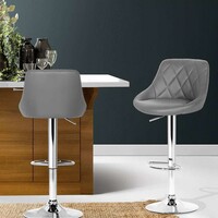 Zadine Faux Leather Bar Stool Gas Lift Swivel Set of 2 - Grey