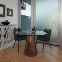 Benton Round Glass Dining Table with Copper Base