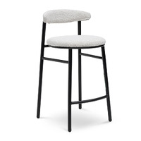 Set of 2 - Milan Bar Stool - Moon White Boucle and Black Legs