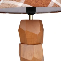 Helena Hand-Faceted Wooden Base Table Lamp, Woven, Plaid