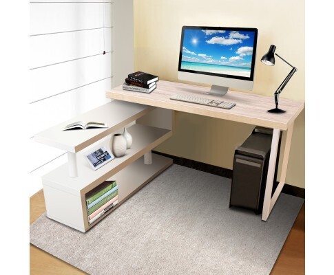 Corner Desk with Bookshelf Brown & White