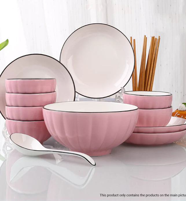 Pink Ceramic Dinnerware Set of 9