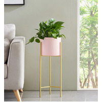 Pink Metal Tiered Plant Pots Holders Foldable Rack 42cm