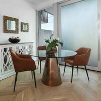 Benton Round Glass Dining Table with Copper Base