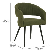 Set of 2 Isa Boucle Fabric Carver Dining Chair, Olive