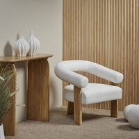 Boucle and Wood Curve Armchair White and Natural