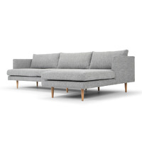 Byron 3 Seater Right Chaise Fabric Sofa - Graphite Grey with Natural Legs