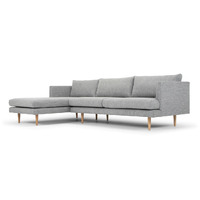 Byron 3 Seater Left Chaise Fabric Sofa - Graphite Grey with Natural Legs