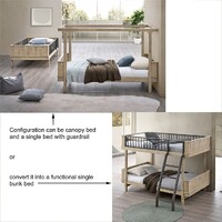 Hamilton 2-in-1 Single Canopy Bed and Bed with Guard Rail or Single Bunk Bed