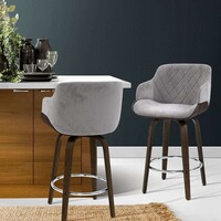 Saturn Bar Stools Swivel Velvet Fabric Grey