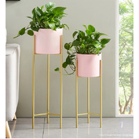 Pink Metal Tiered Plant Pots Holders Foldable Rack 60cm