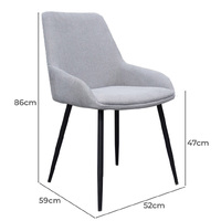 Set of 2 Dane Fabric Dining Chair, Light Grey