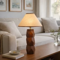 Helena Hand-Faceted Wooden Base Table Lamp, Woven