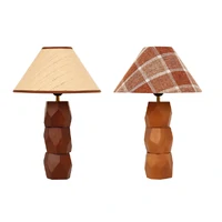 Helena Hand-Faceted Wooden Base Table Lamp, Woven, Plaid