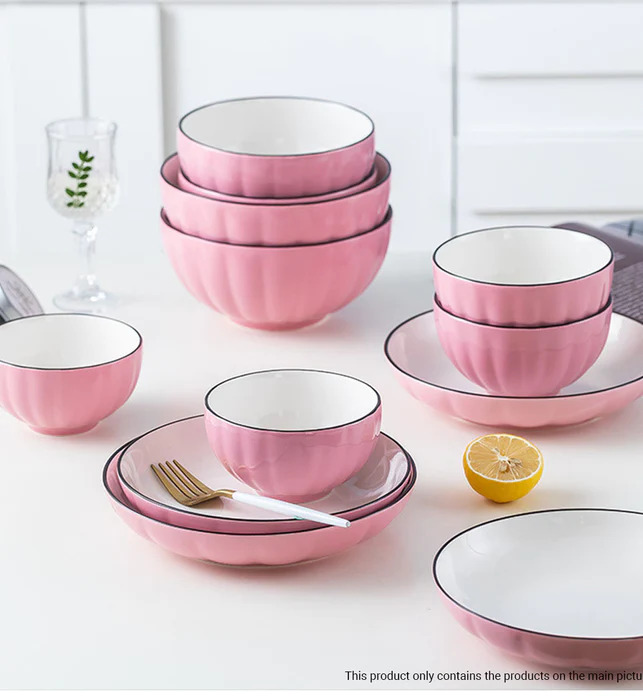 Pink Ceramic Dinnerware Set of 4