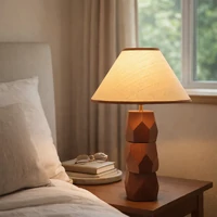 Helena Hand-Faceted Wooden Base Table Lamp, Woven