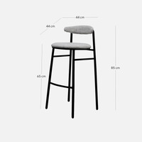 Set of 2 - Milan Fabric Bar Stool - Silver Grey and Black Legs