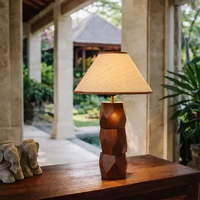 Helena Hand-Faceted Wooden Base Table Lamp, Woven
