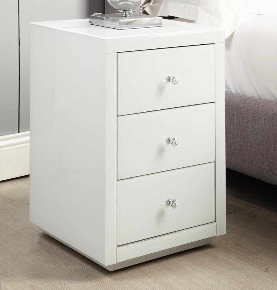 Venice White Glass Bedside Table