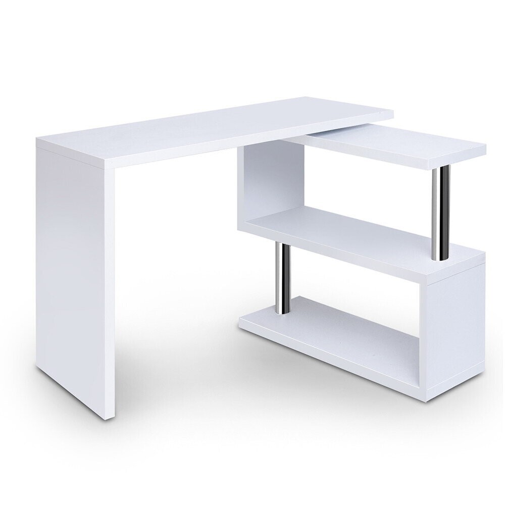 Rotatable Corner Desk with Bookshelf White