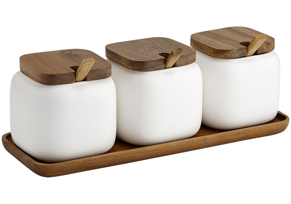Essentials White Canister + Spoon Counter Set