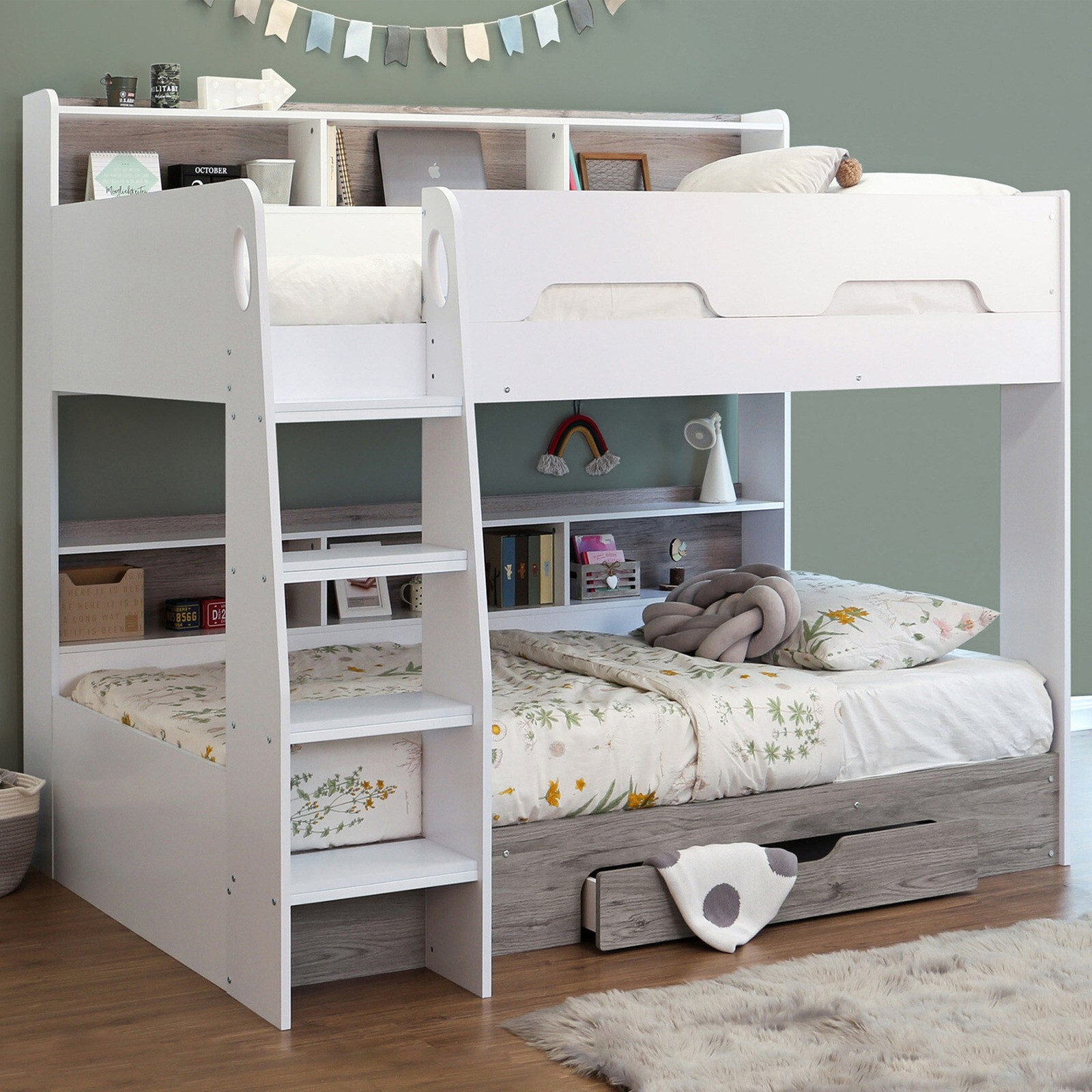 Castel Single Bunk Bed With Shelves And, Happy Beds American Wood Bunk Bed