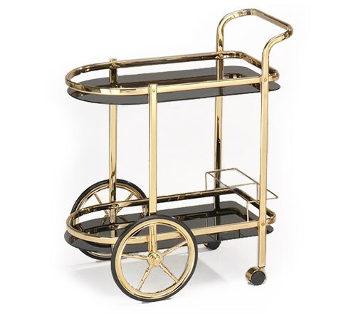 Gold and Dark Glass Round Bar Cart