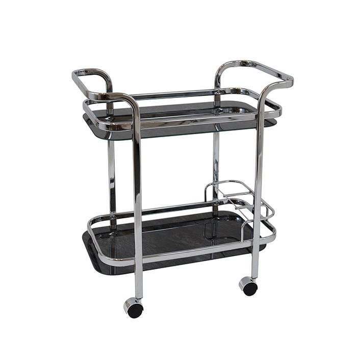 Benson Silver Chrome and Black Marble Bar Cart