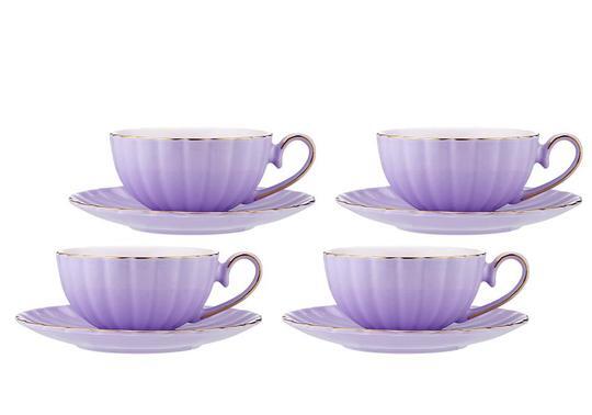 Parisienne Amour Lavender Cup + Saucer Set Of 4