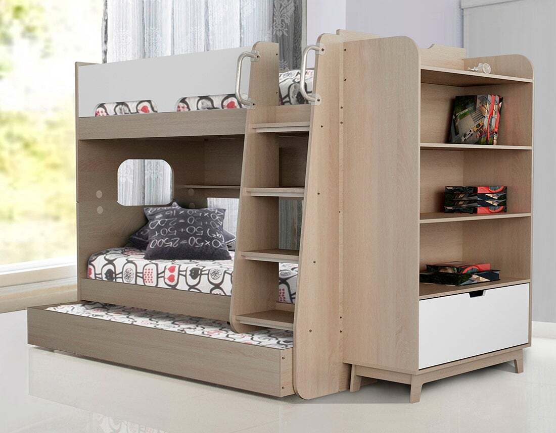 Sidney Trio Single Bunk Bed with Sidney Bookcase