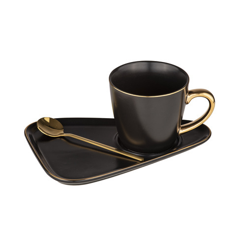 Asteria Black Mug Plate + Spoon Set