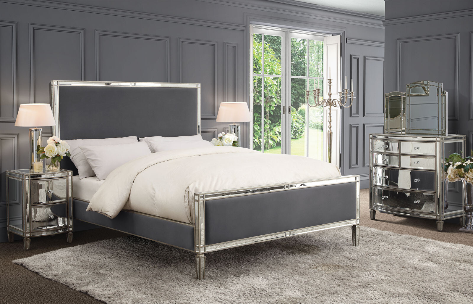Rochelle Mirrored Queen Bed Frame