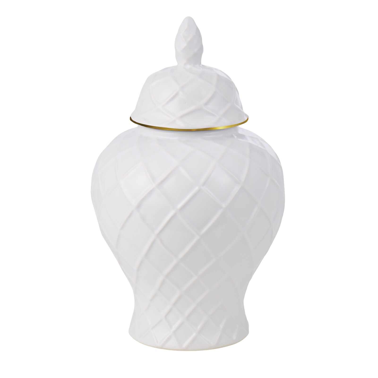 Diamond Pattern Ceramic Ginger Jar White/Gold 30cm