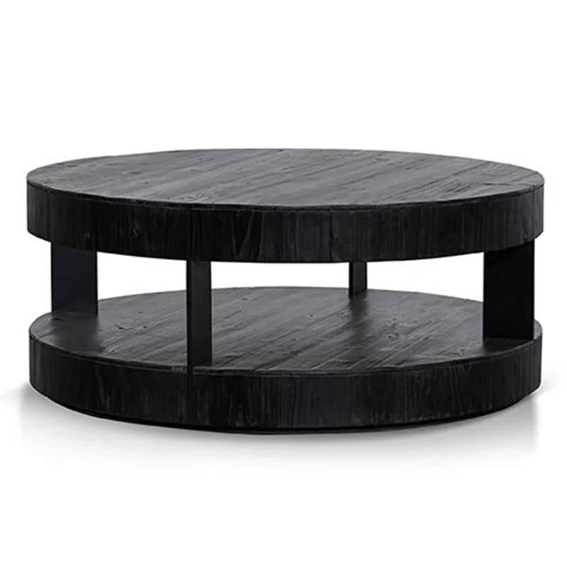 Meister Reclaimed Fir Timber Round Coffee Table, 100cm, Black