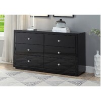 Venice Black Glass Low Chest 6 Drawers