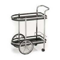 Silver Chrome and Dark Glass Round Bar Cart