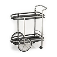 Silver Chrome and Dark Glass Round Bar Cart